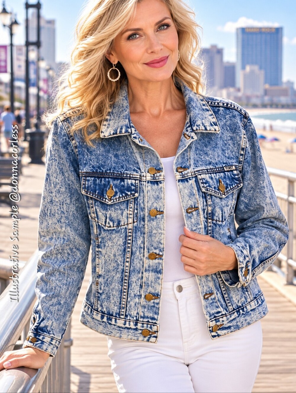 Vintage 80s FIRST Acid Wash Denim Jean Jacket Blue Retro Trucker S/M
